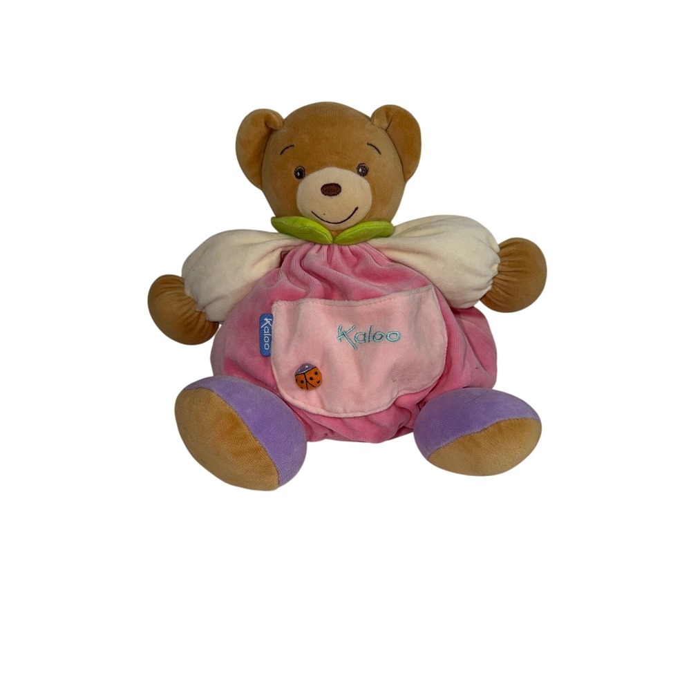 Kaloo Plume Bear Plush Pink Purple Stuffed Animal Ladybug Pocket 11 Inch